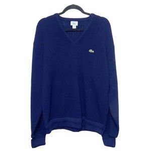 Vintage Izod Lacoste Blue V Neck Sweatser Mens Size XL